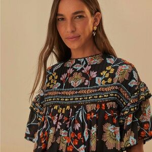 FARM Rio Black Top with Colorful Floral Design